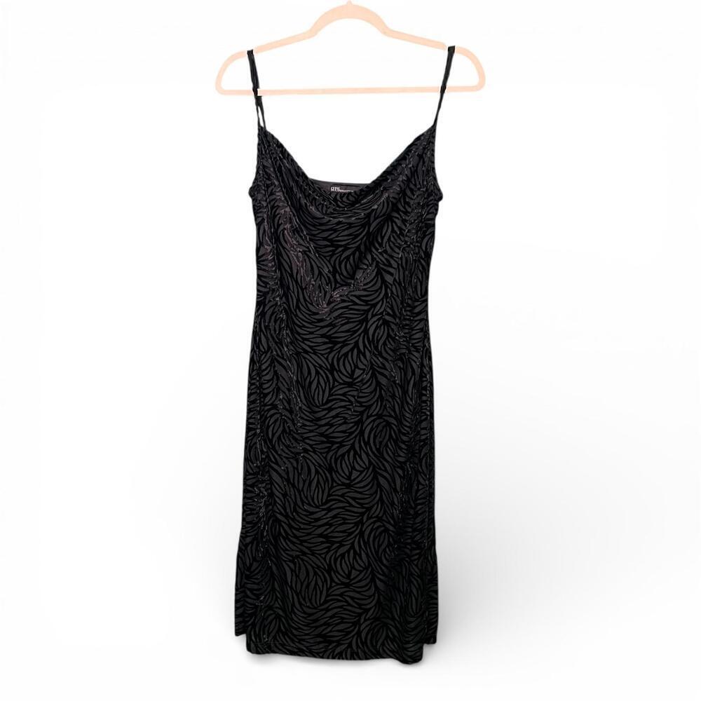Vintage Guess Black Burnout Velvet Cowl Neck Dress